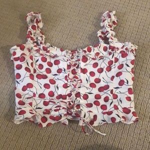 Reformation cherry tie up cropped top